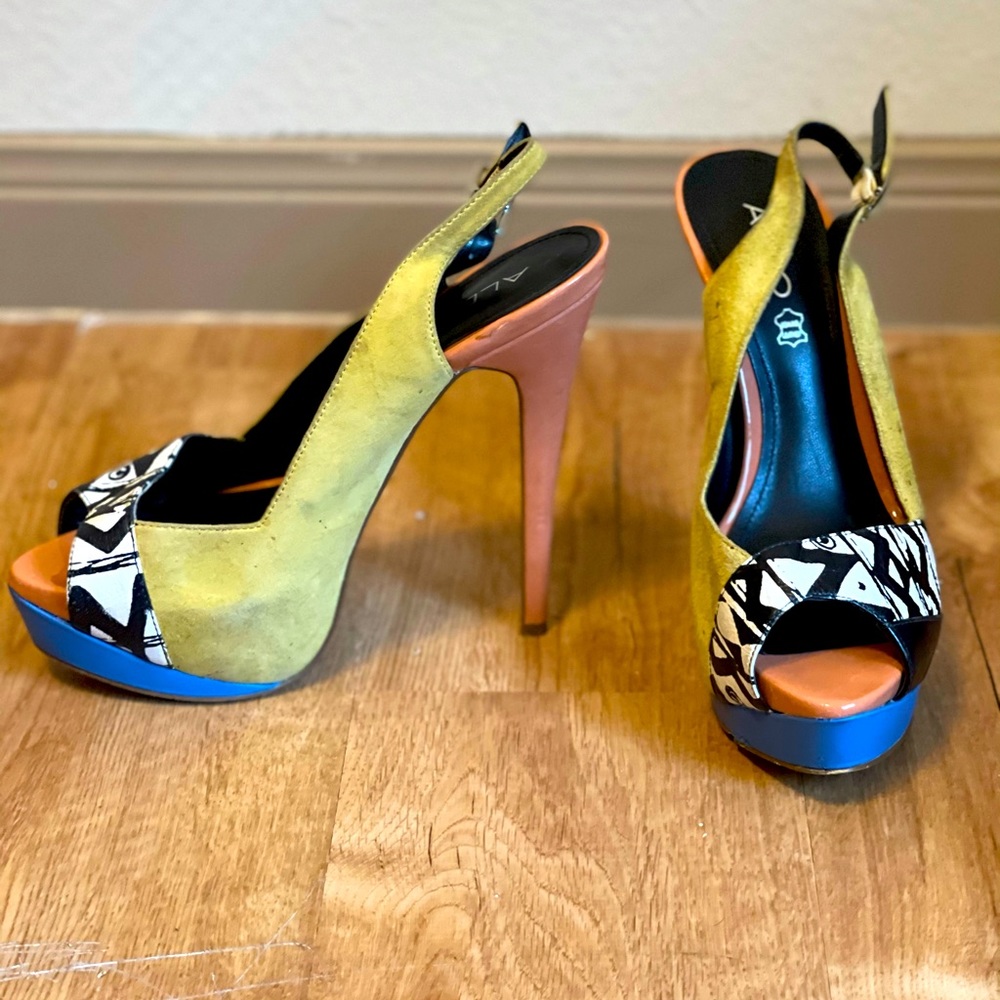 Multi colored platform Aldo heels. Size 9.